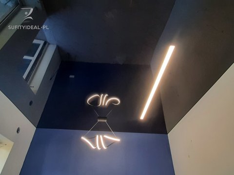 Sufit napinany czarny połysk w salonie