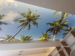 Nadruk nieba z palmami na suficie w salonie