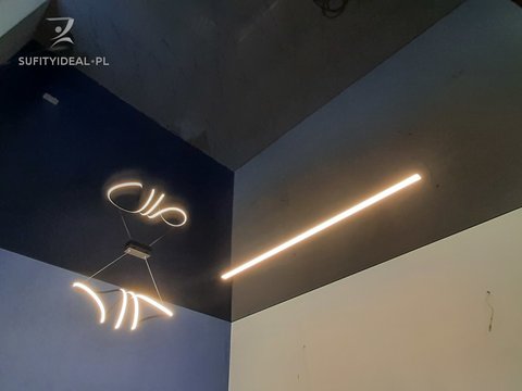 Sufit napinany czarny połysk w salonie